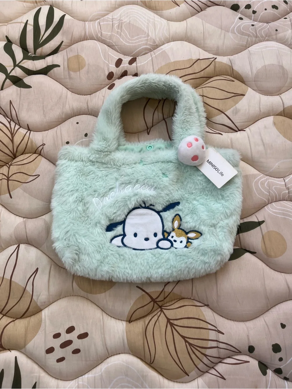 Kids Mint Green Plush Handbag with Cute Character